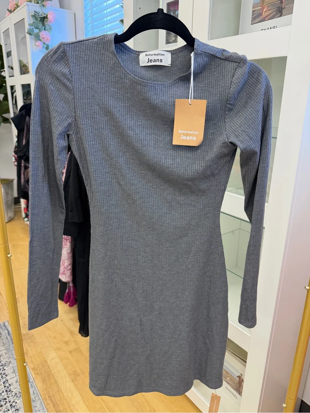 Reformation Kylie Long-Sleeve Ribbed Slate Grey Smoke Dress Sz XS NWT's - Picture 4 of 12